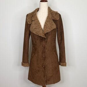 Y2K Monoreno Faux Suede Teddy Fur Lined Coat